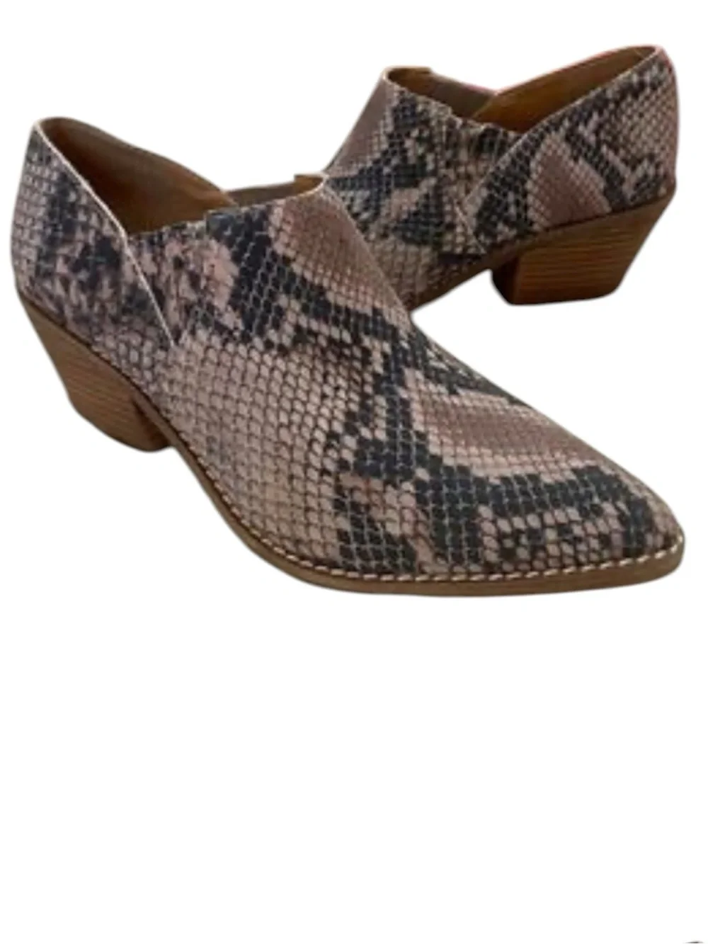 Lucky Brand Tabea Snake-Print Low Block Heel pull on Ankle Booties women’s 8.5